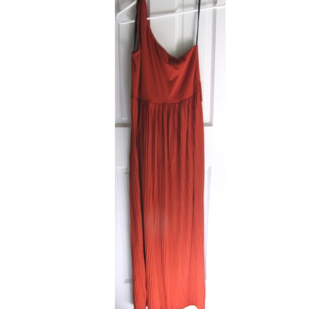 Burnt orange one-shoulder maxi dress